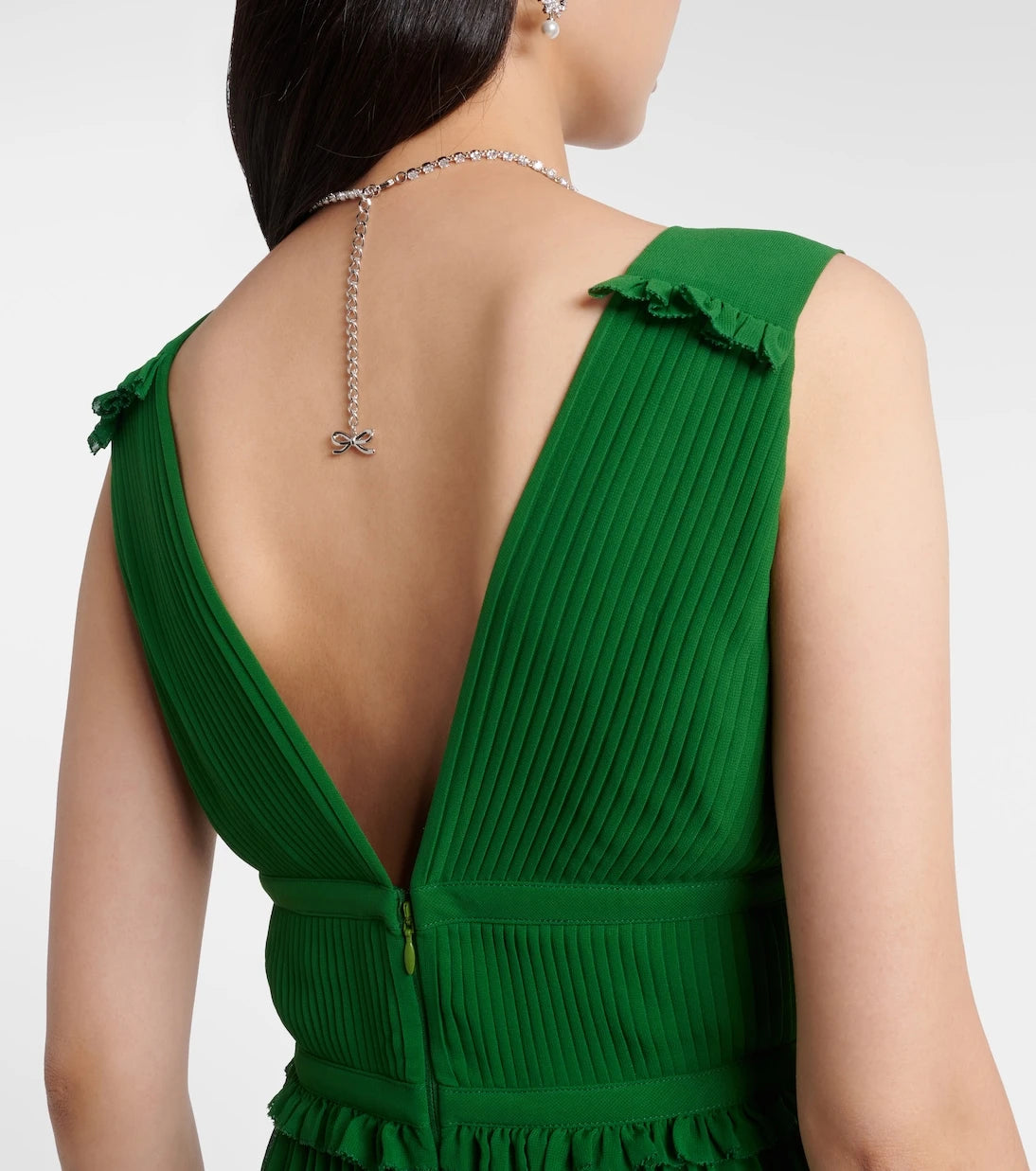 Self-Portrait - Lace-trimmed plissé chiffon midi dress