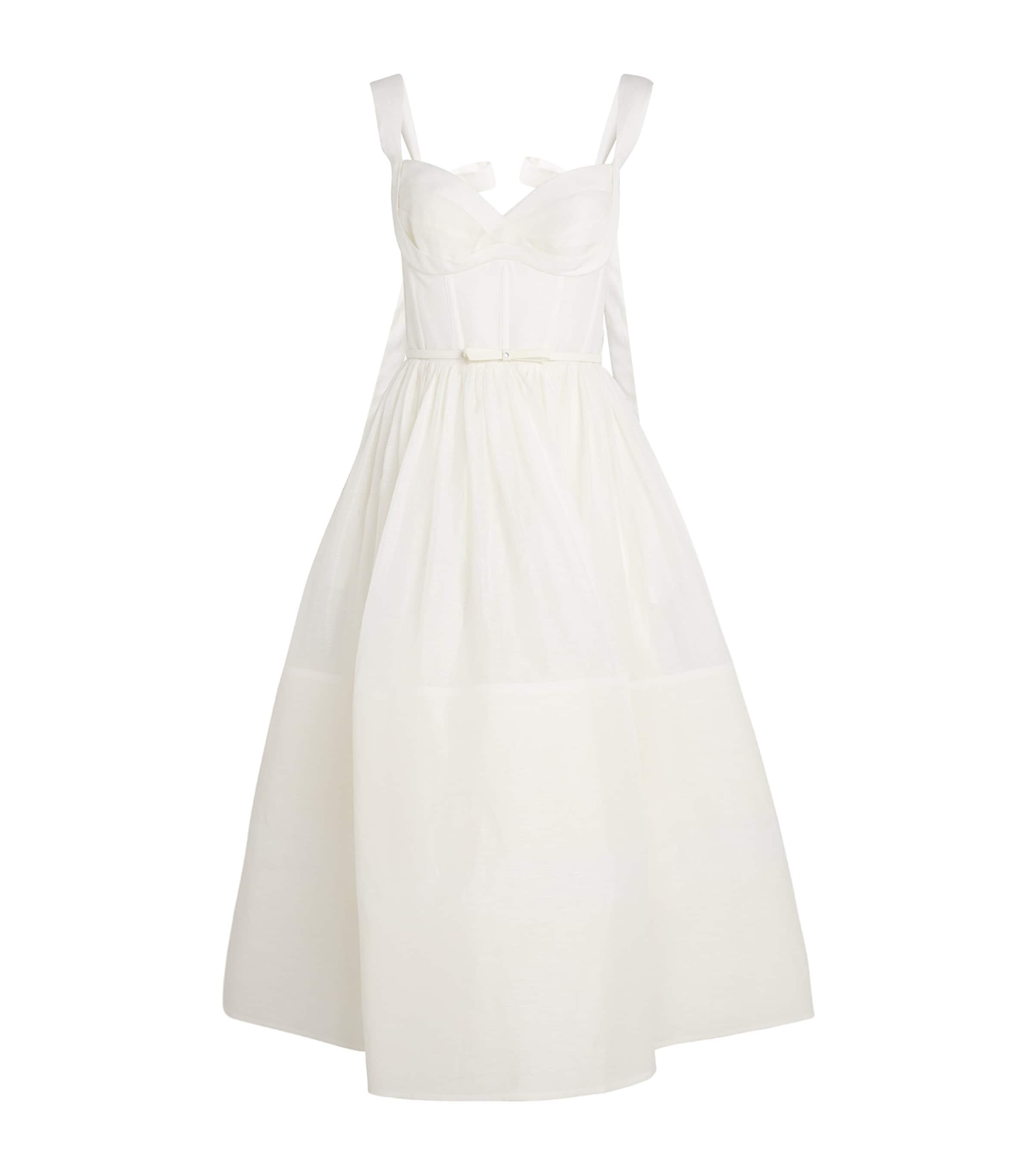 Ivory Linen-Silk Corset Midi Dress