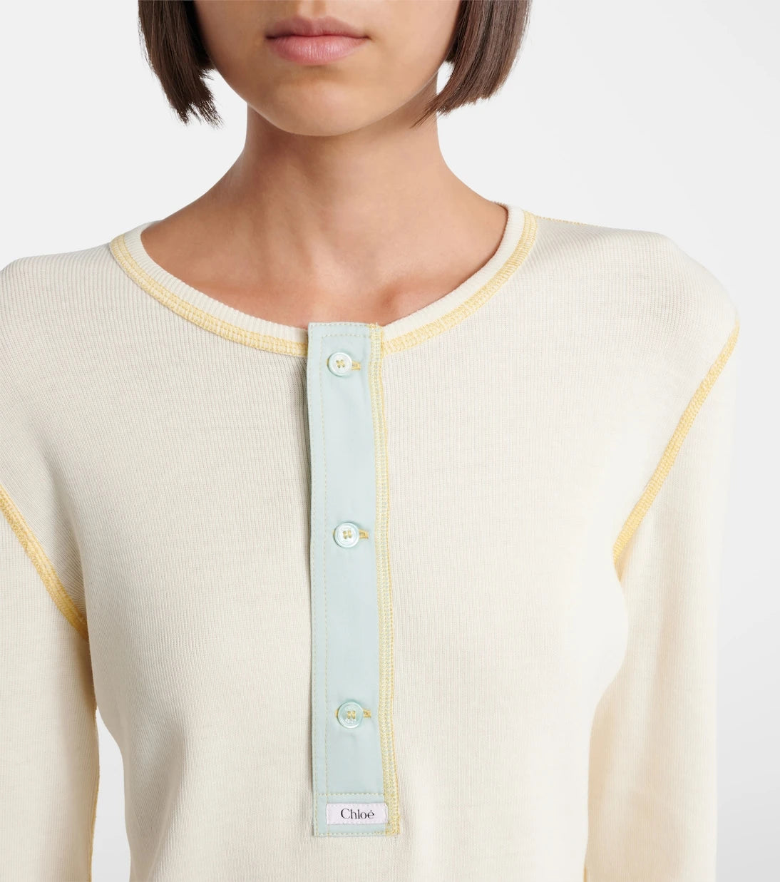 Chloé - Ribbed-knit cotton jersey Henley shirt