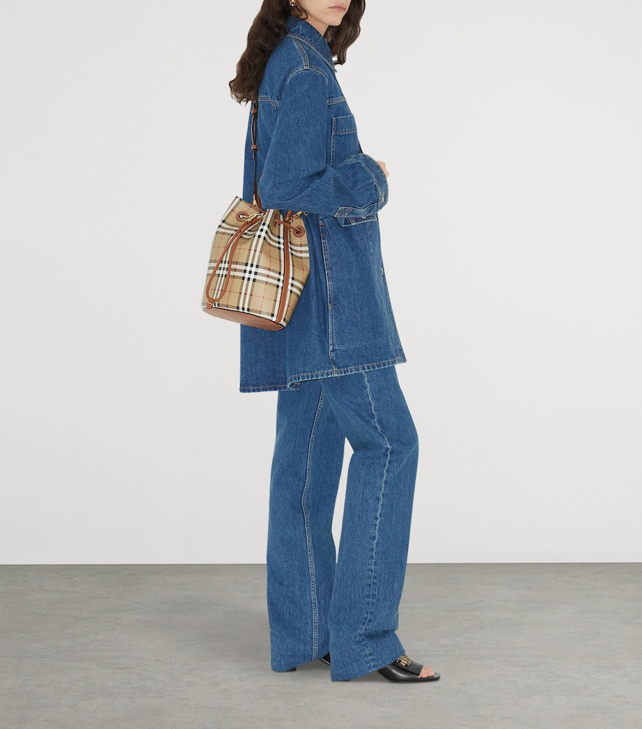 Brown Small Check Monogram Bucket Bag