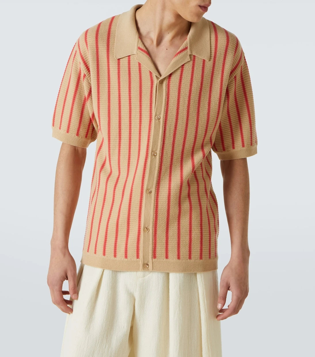 King & Tuckfield - Striped knitted wool bowling shirt