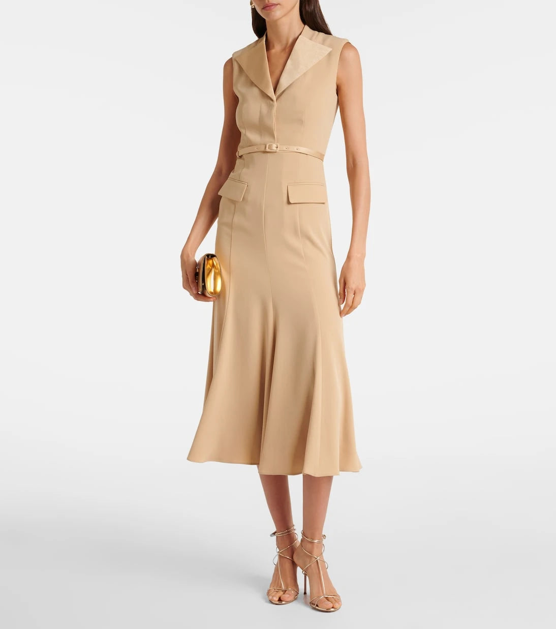 Roland Mouret - Belted crêpe satin midi dress