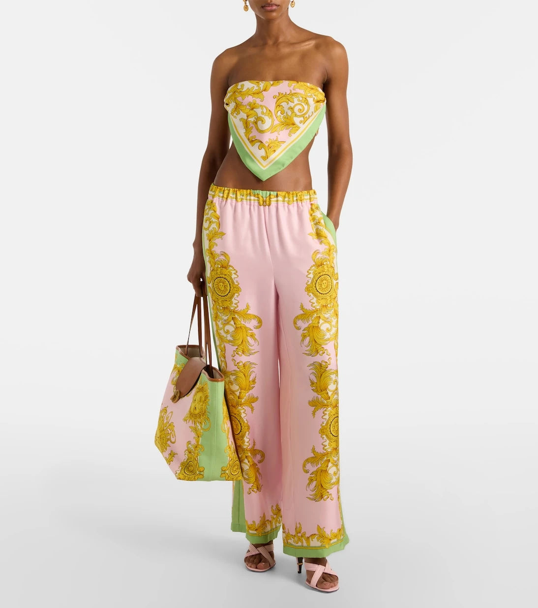 Versace - Printed silk twill bandeau top