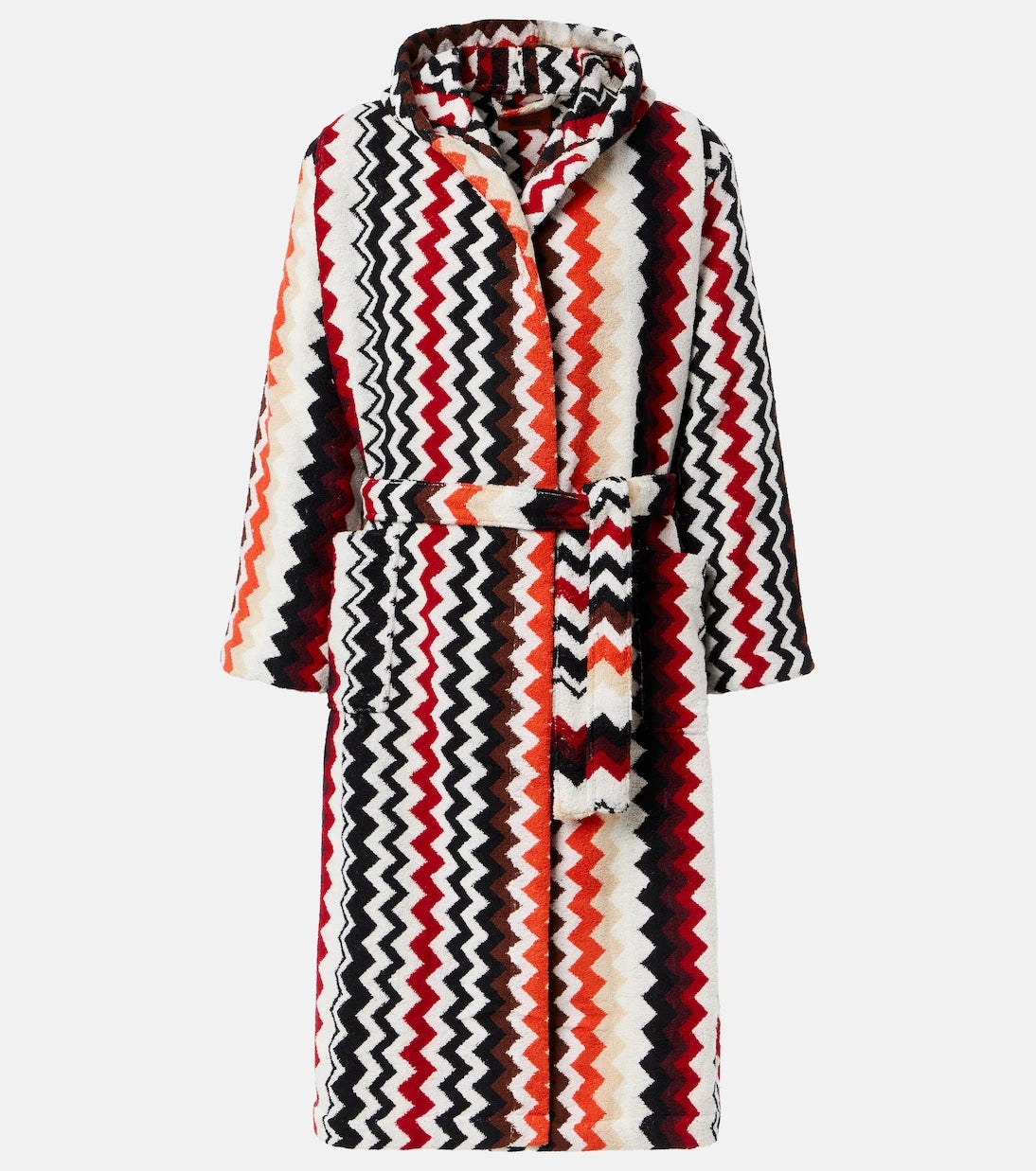 Missoni - روب حمام قطني تيري بغطاء للرأس بنقشة الزيكزاك
