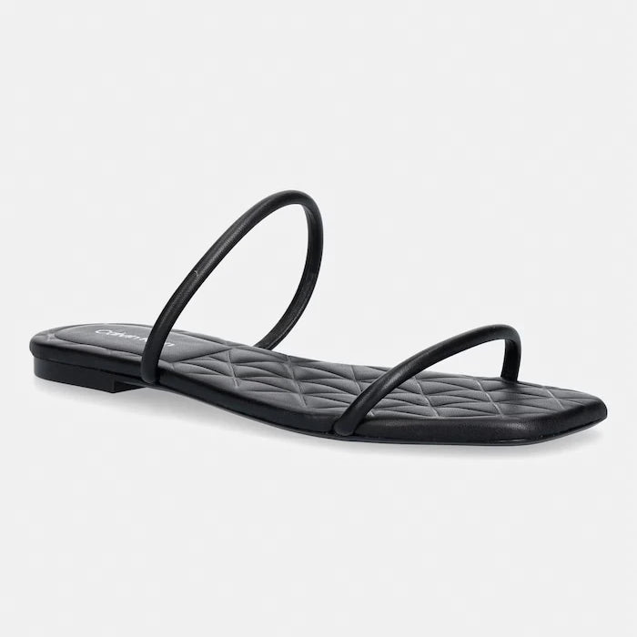 Calvin Klein чехли дамски от кожа SQUARE FLAT SNDL QUILT LTH