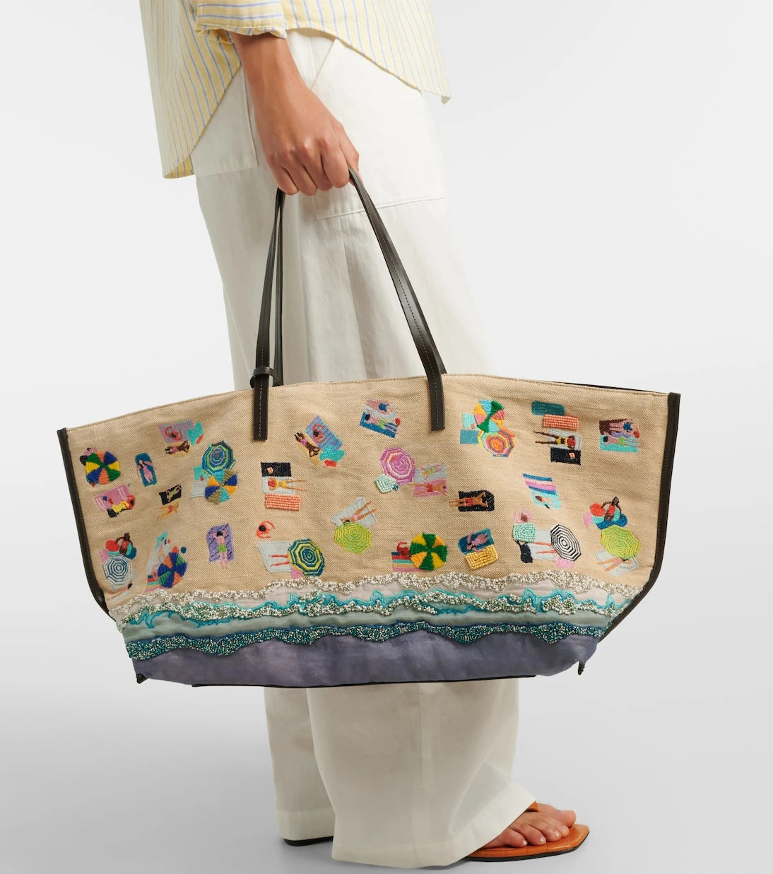 Staud - Christos Large beaded canvas tote bag