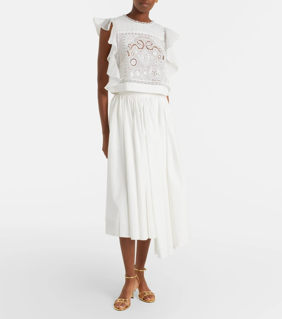 Self-Portrait - Embroidered ruffled top