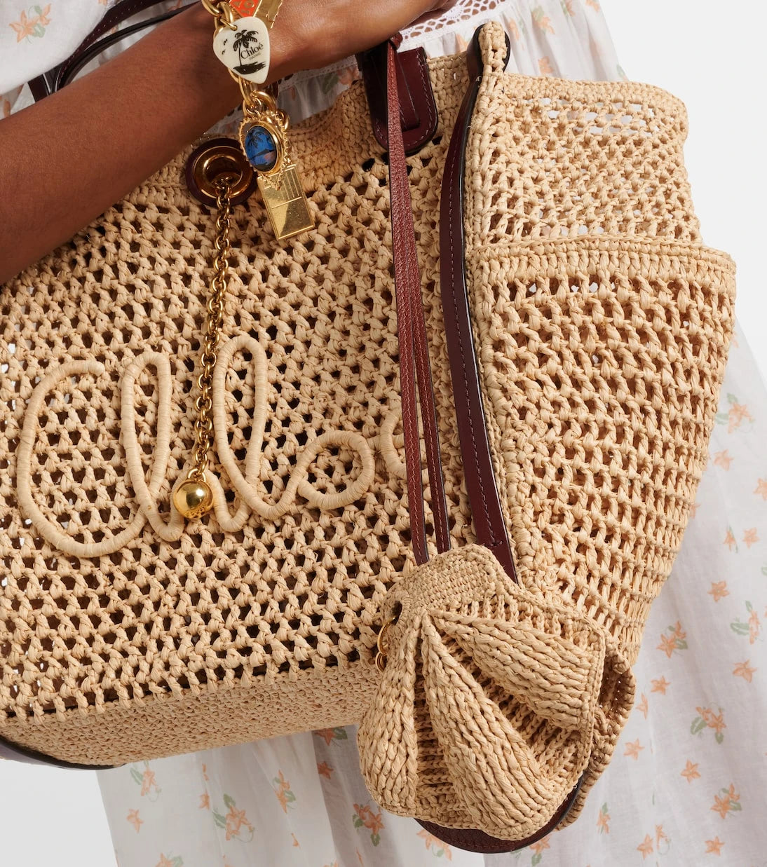 Chloé - Shell embellished raffia bag charm