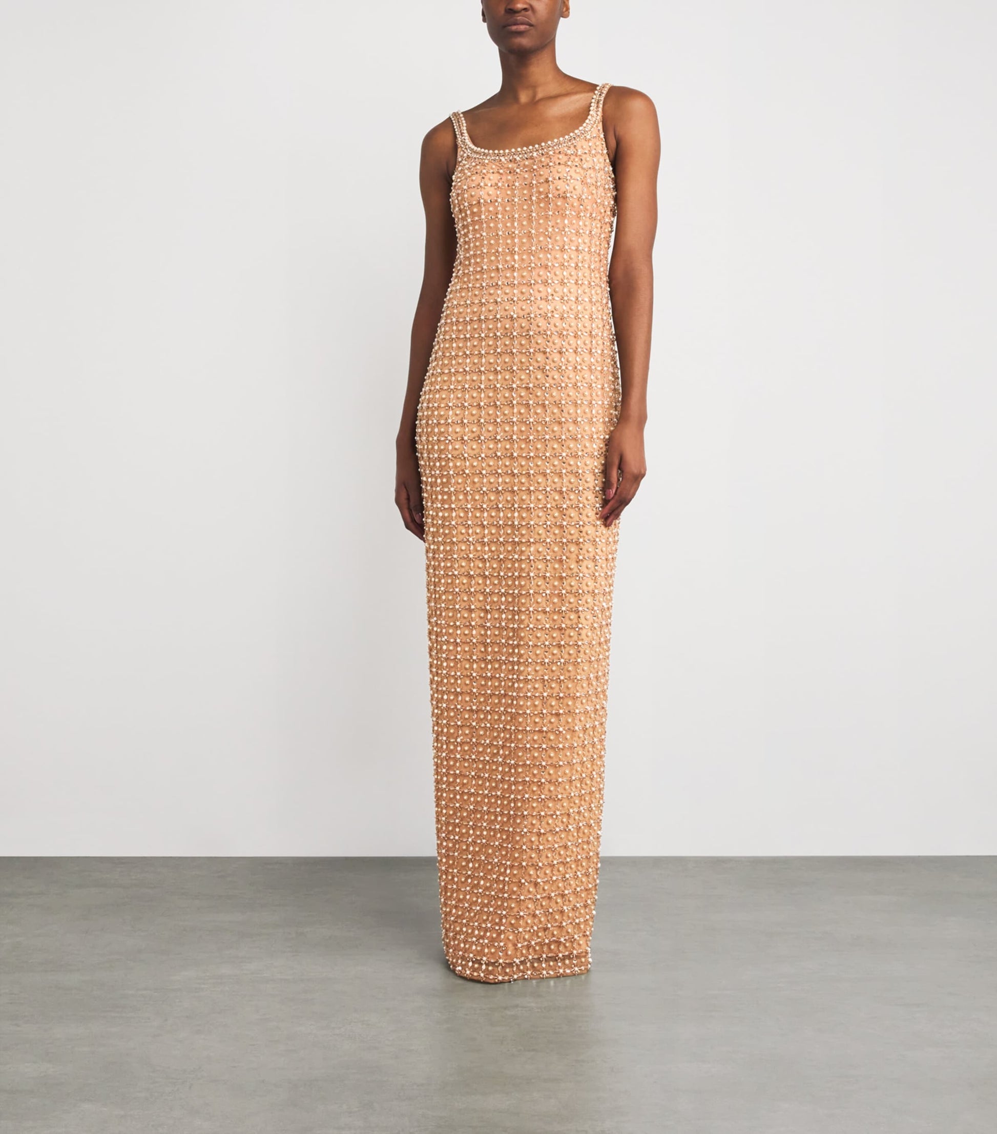 Pamella Roland Nude Embellished Gown with Cape