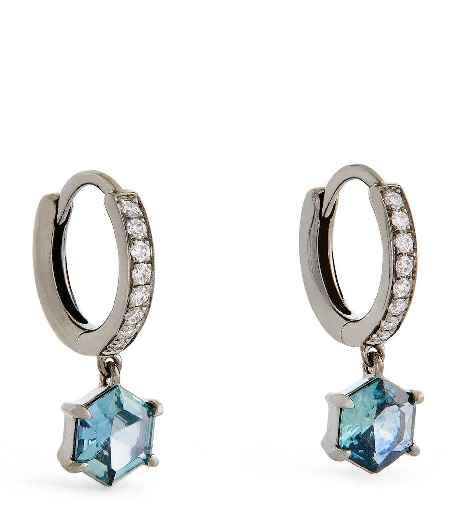 Eva Fehren Blackened White Gold, Diamond and Sapphire Offset Hoop Earrings