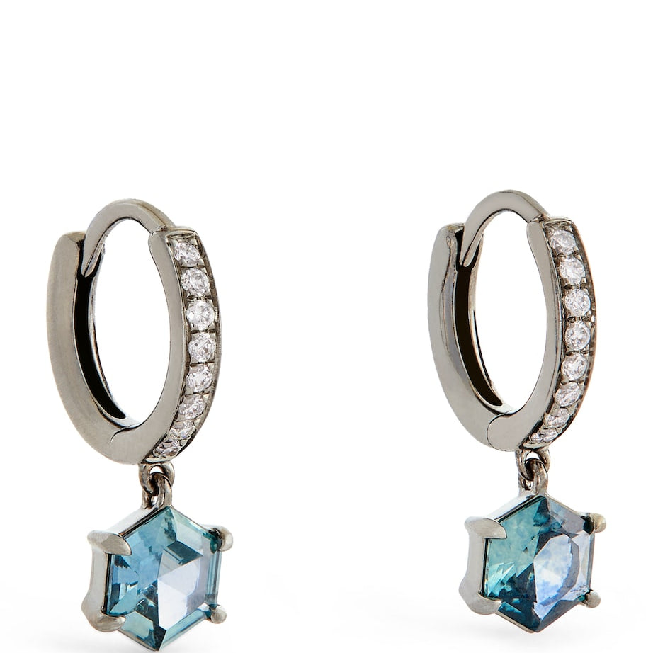 Eva Fehren Blackened White Gold, Diamond and Sapphire Offset Hoop Earrings