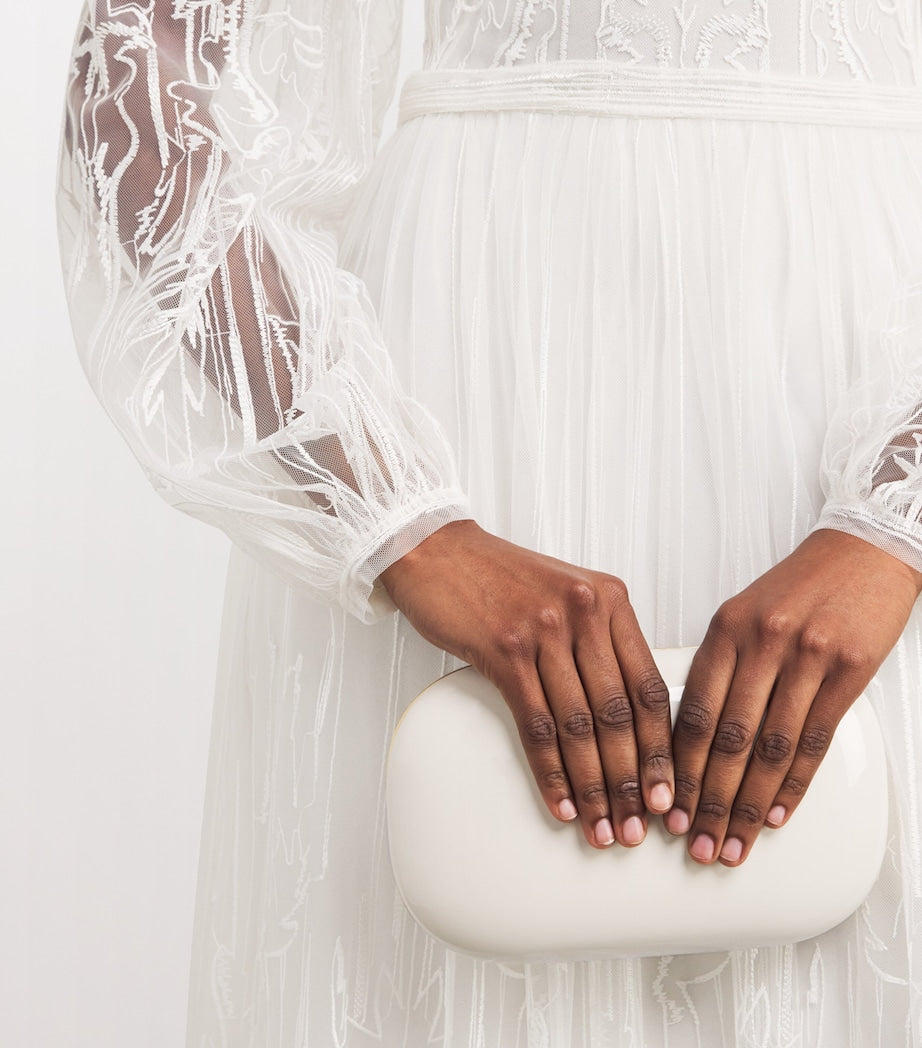 White Tulle Embroidered High-Neck Gown