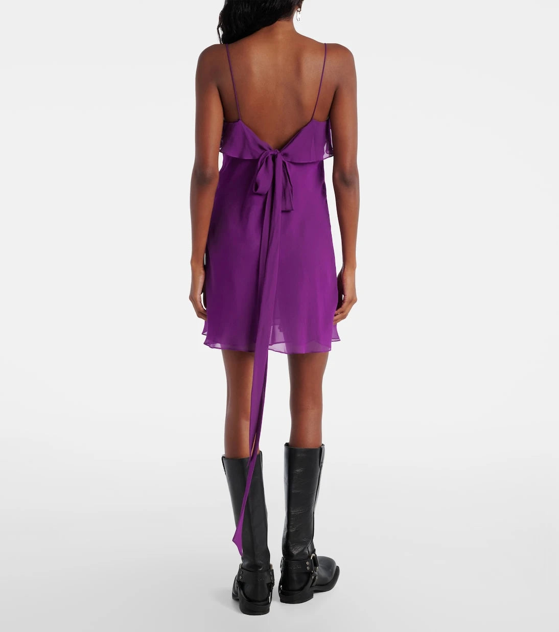 Acne Studios - فستان قصير من الشيفون الحريري الشفاف المنسدل