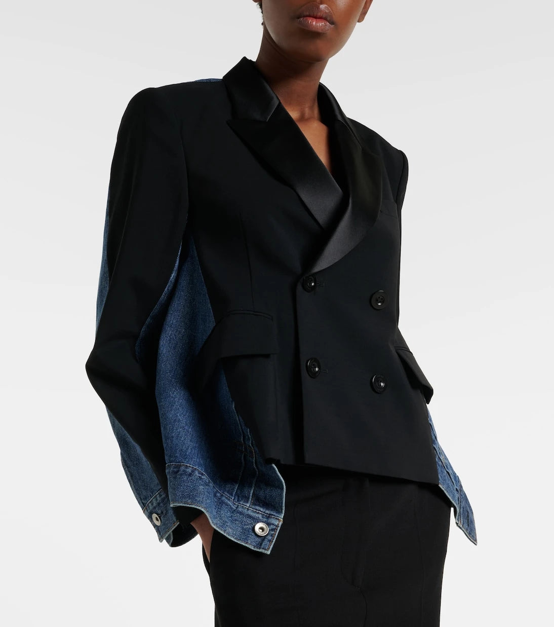 Sacai - Double-breasted denim and wool jacket