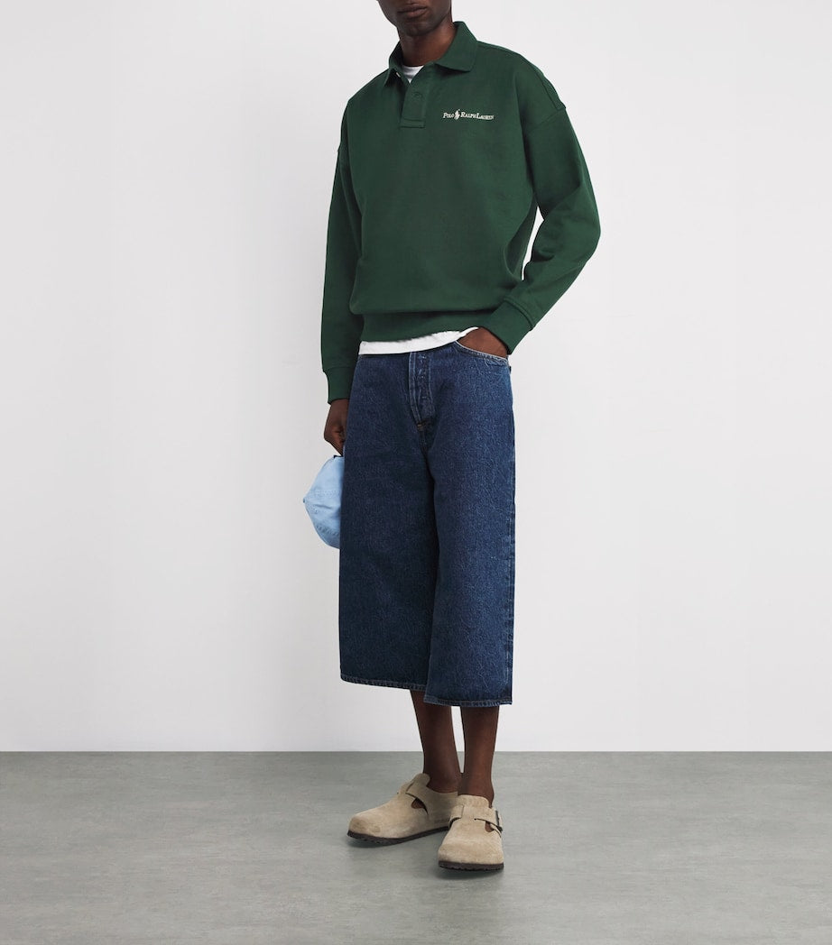 Green Cotton-Blend Collared Sweatshirt