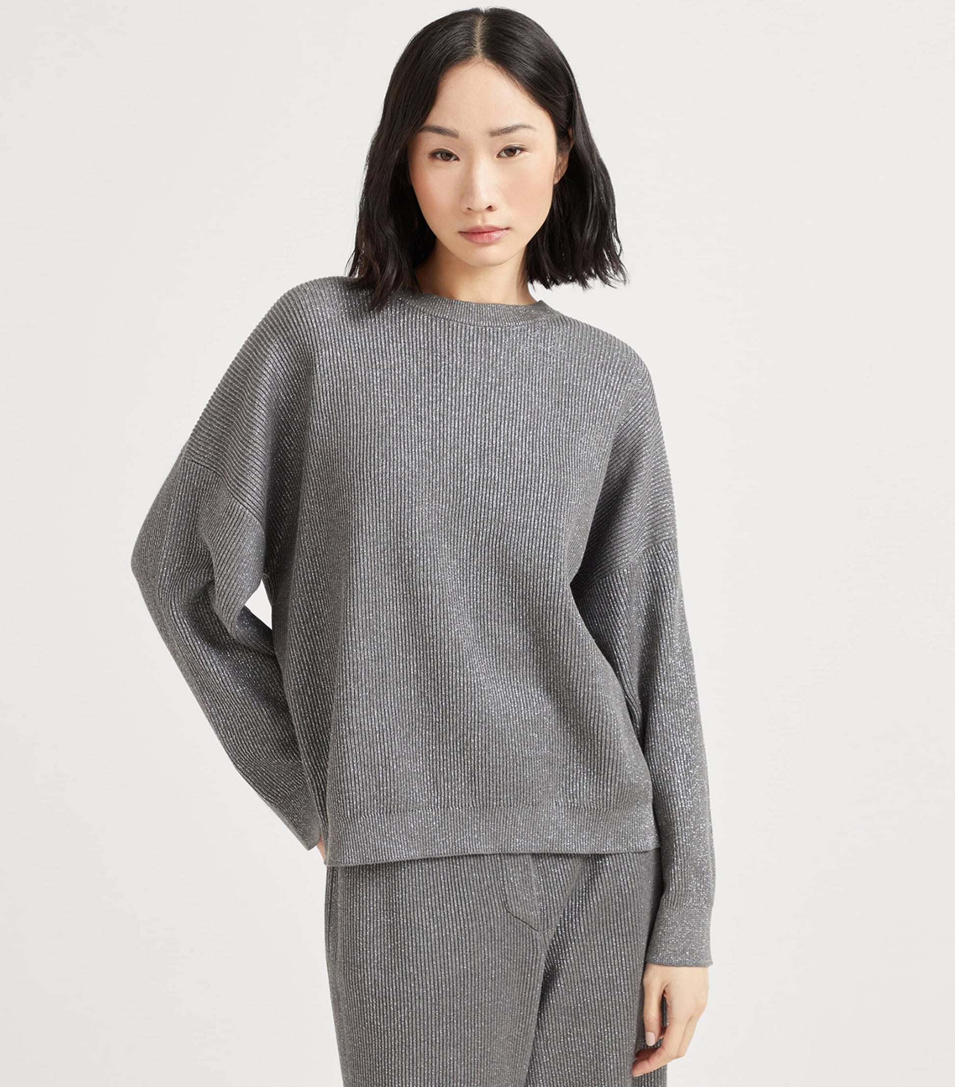 Brunello Cucinelli Grey Cotton-Blend Sparkling Vanisé Sweater