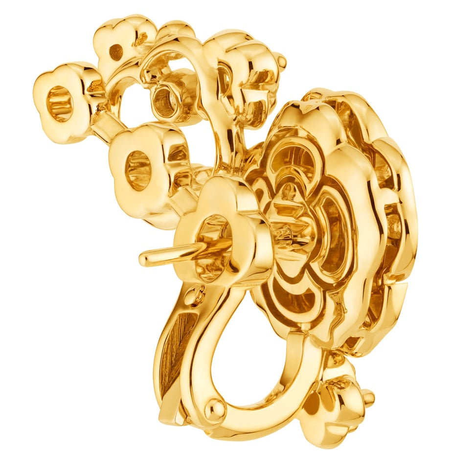 Yellow Gold and Diamonds Bouton de Camélia Crawling Earrings