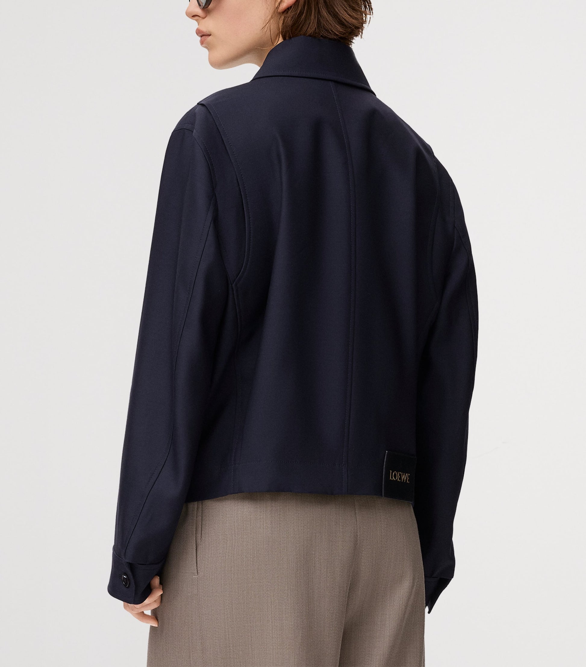 Navy Wool-Silk Buckled Shirt Jacket
