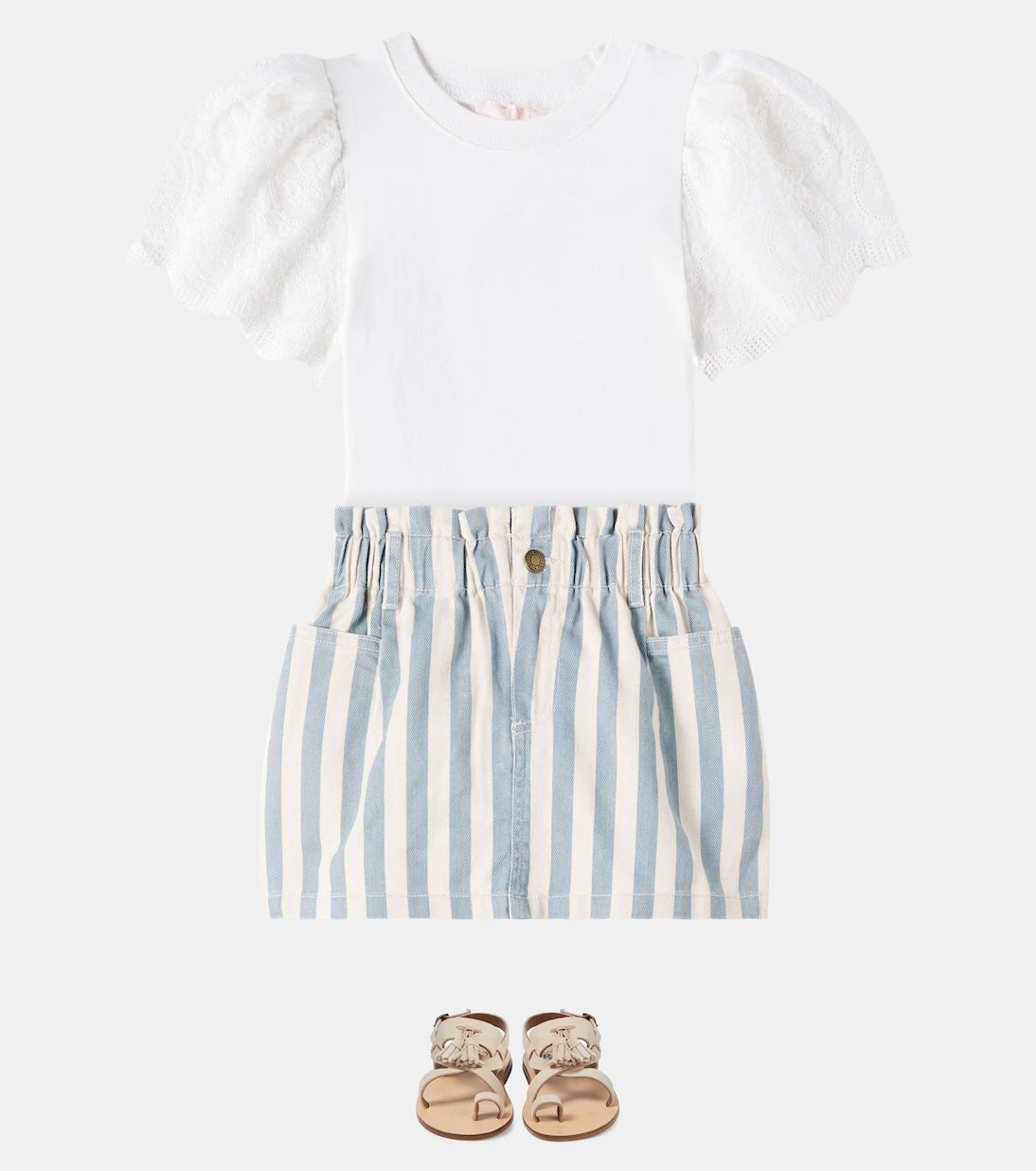 Rylee + Cru - Striped gathered denim skirt
