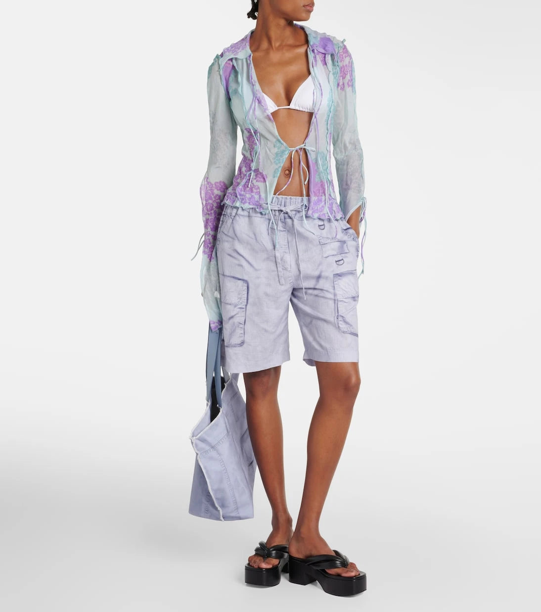Acne Studios - Printed cotton and silk chiffon top