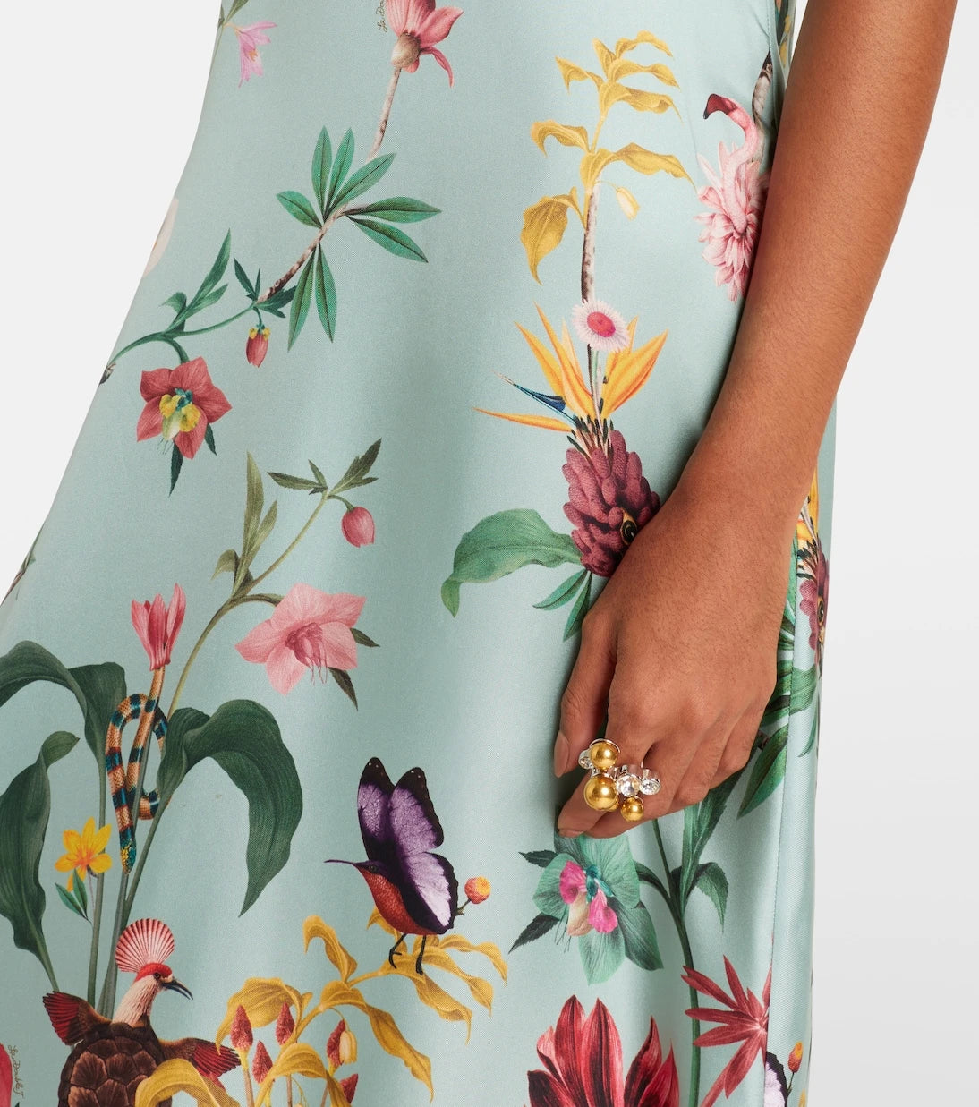 La DoubleJ - Swing feather-trimmed silk twill maxi dress