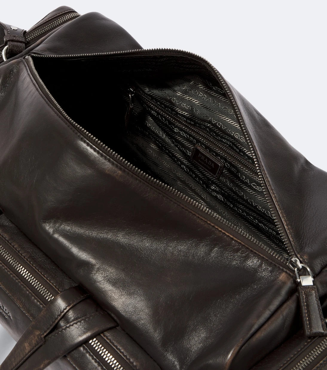 Prada - Distressed leather duffel bag