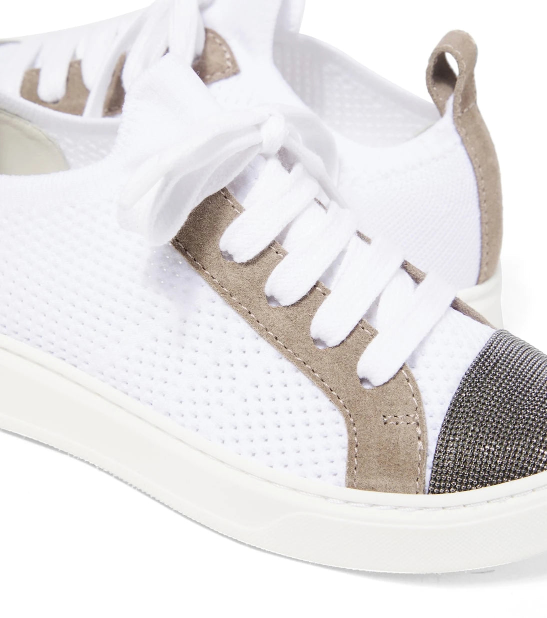 Brunello Cucinelli Kids - Leather-trimmed canvas sneakers