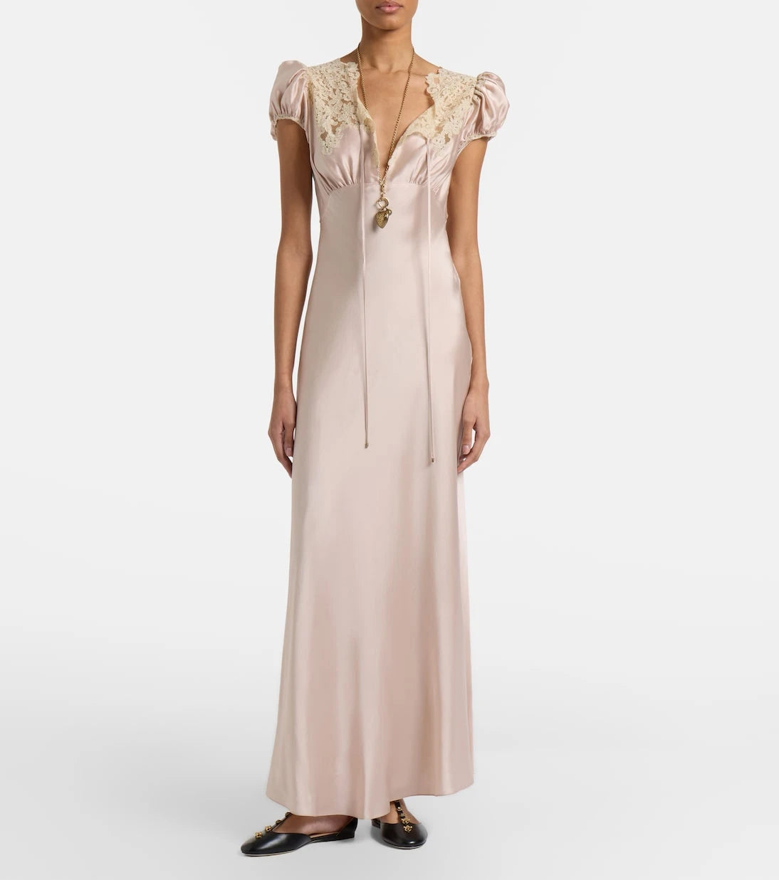 Chloé - Lace-trimmed silk satin maxi dress