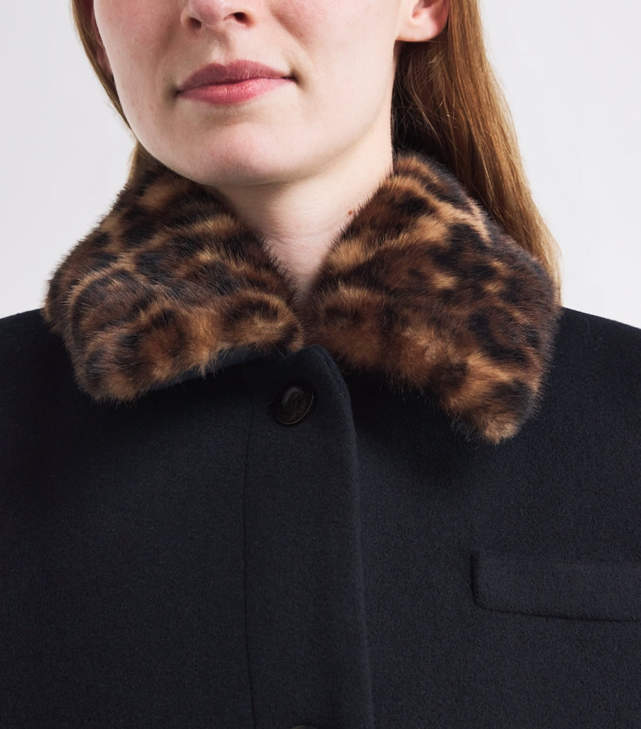 Claudie Pierlot Multi Wool-Blend Leopard-Collar Coat