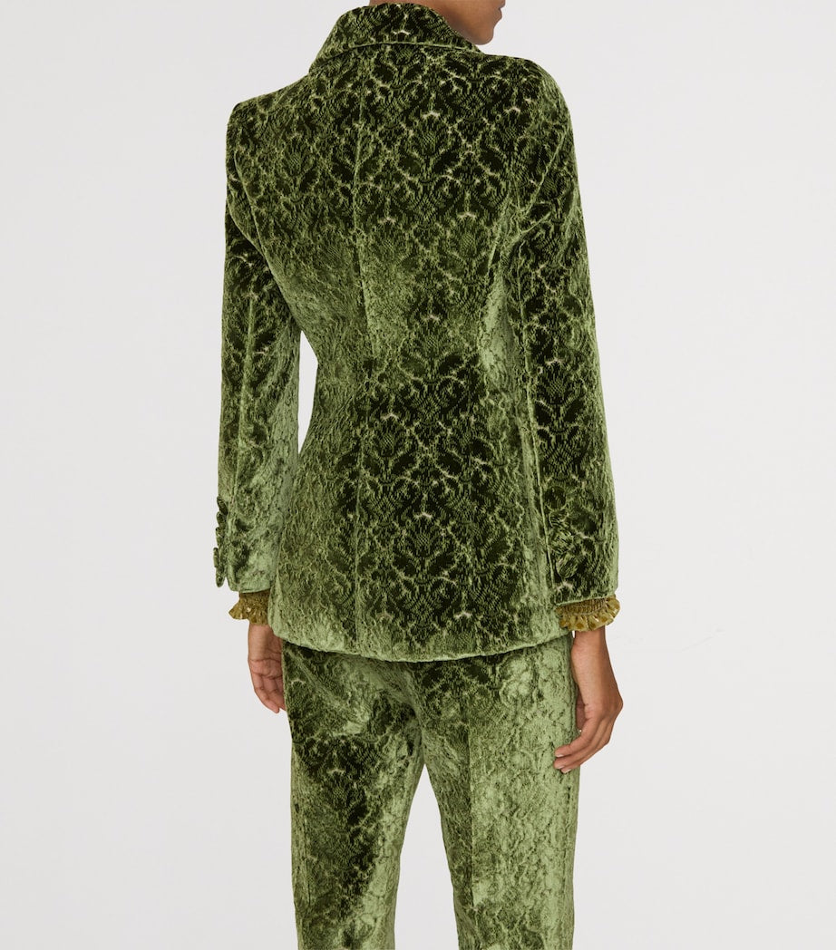Green Velvet Damask Baroque Blazer
