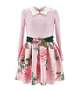Monnalisa Pink Rose-Print Embellished Dress (2-12 Years)