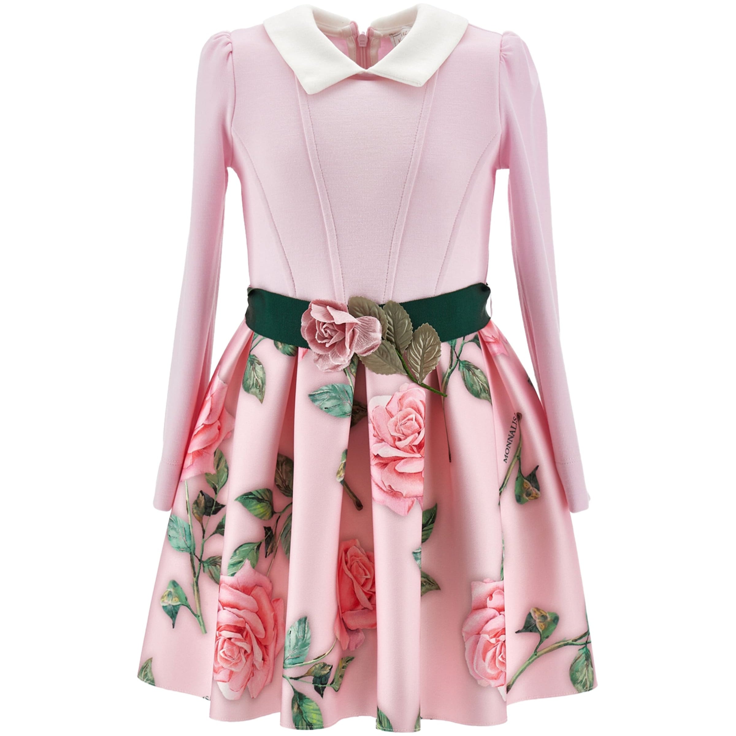 Monnalisa Pink Rose-Print Embellished Dress (2-12 Years)