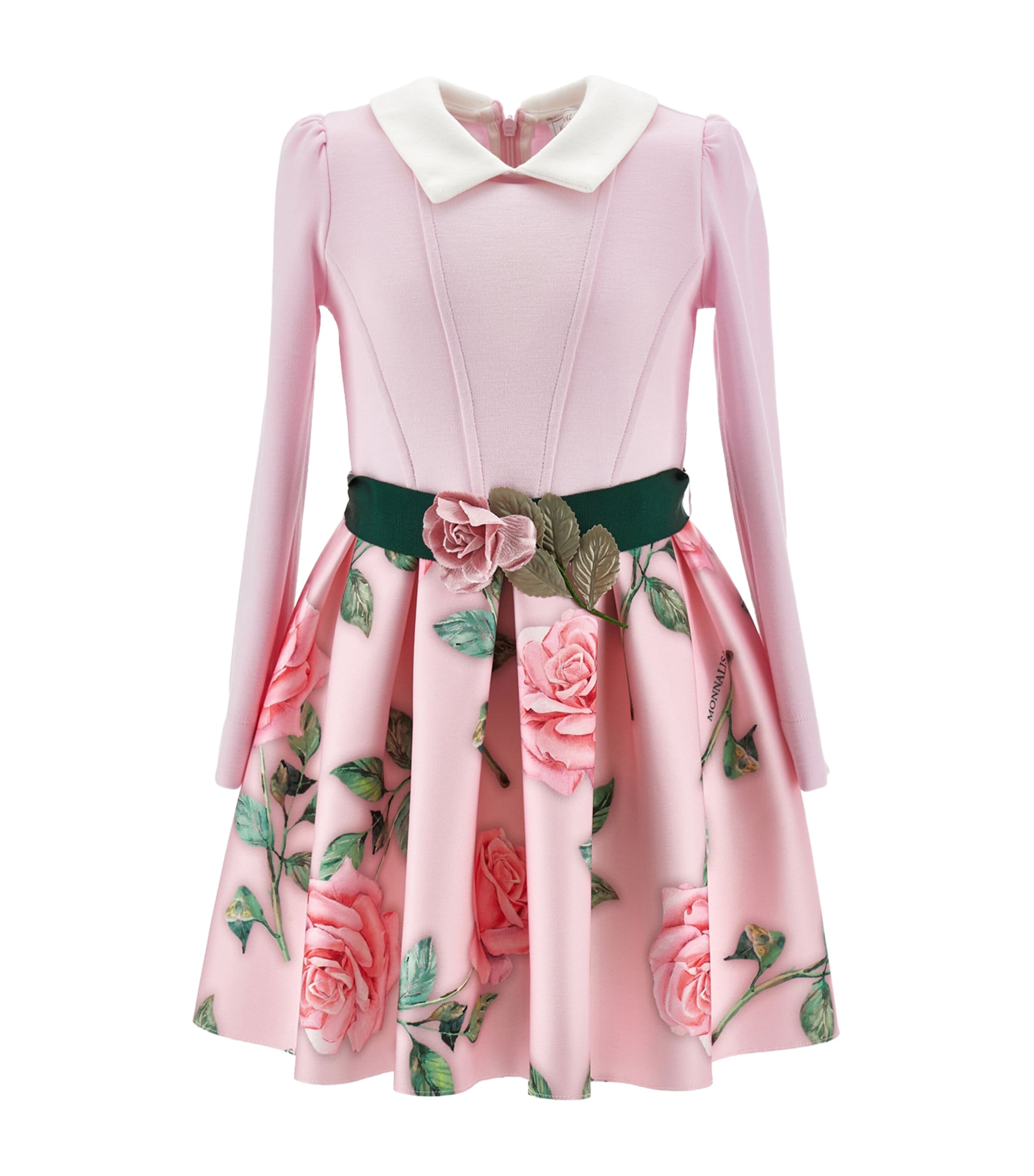 Monnalisa Pink Rose-Print Embellished Dress (2-12 Years)