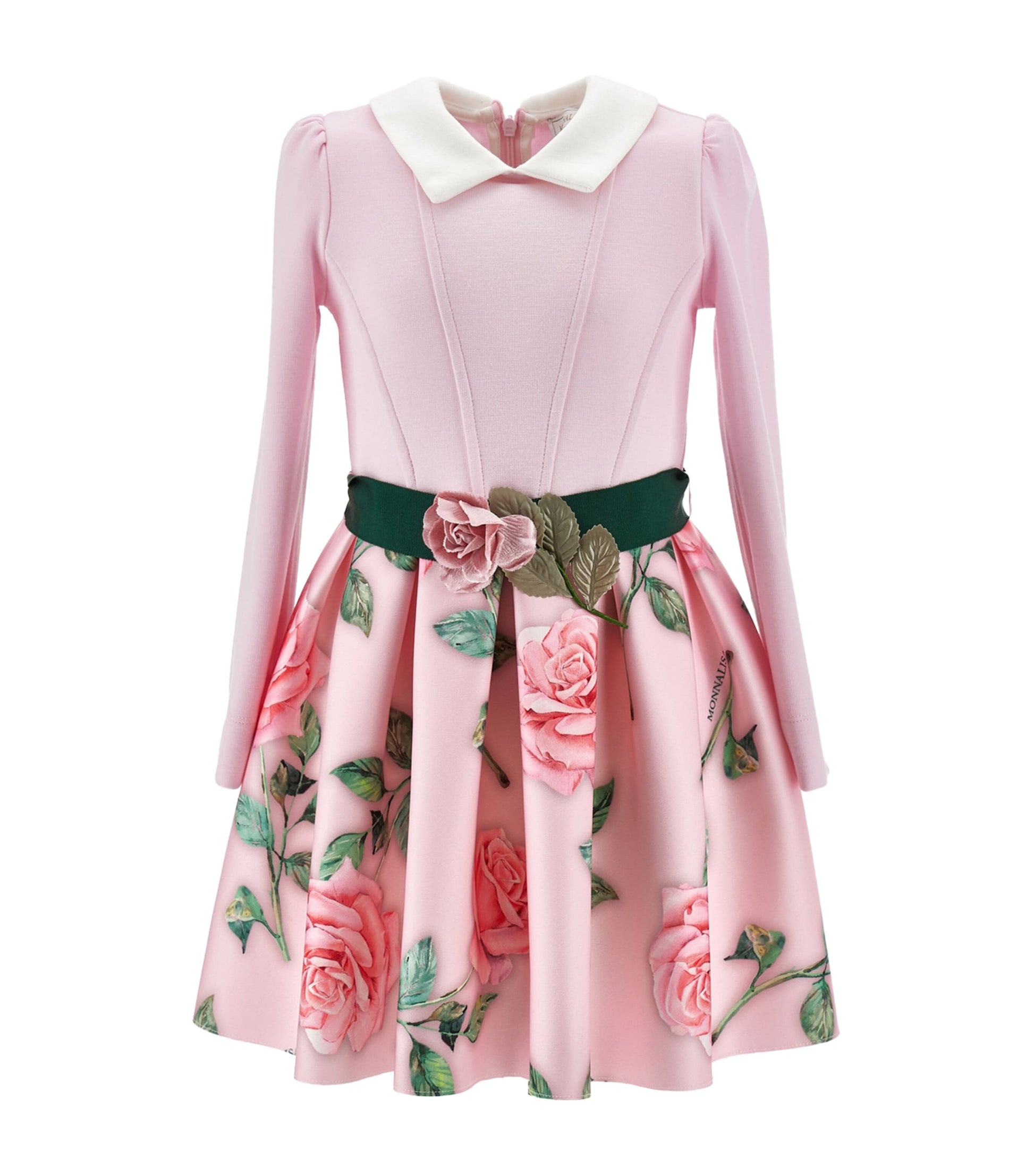 Monnalisa Pink Rose-Print Embellished Dress (2-12 Years)