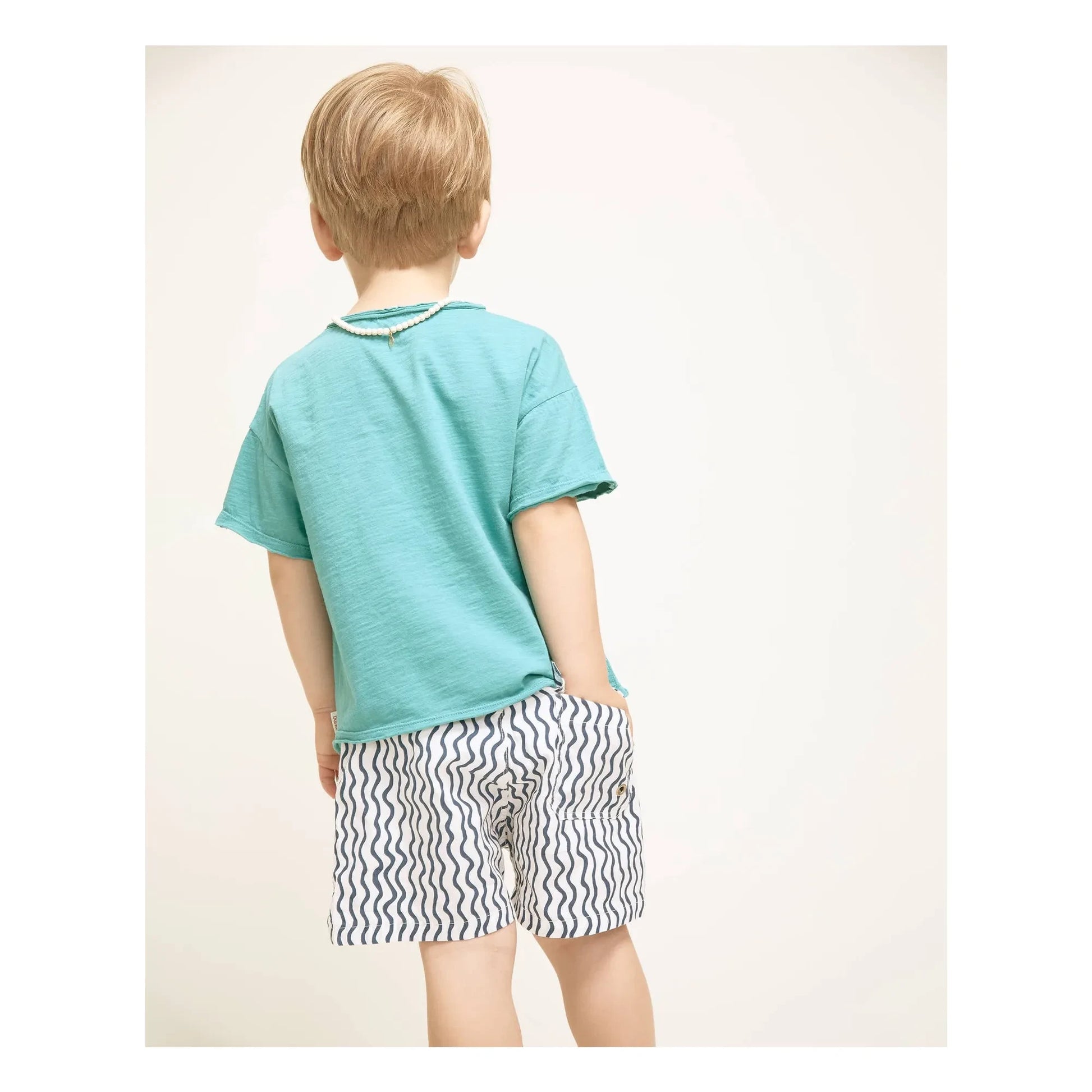Búho - Short de Bain Vagues Popeline Coton Bio | White