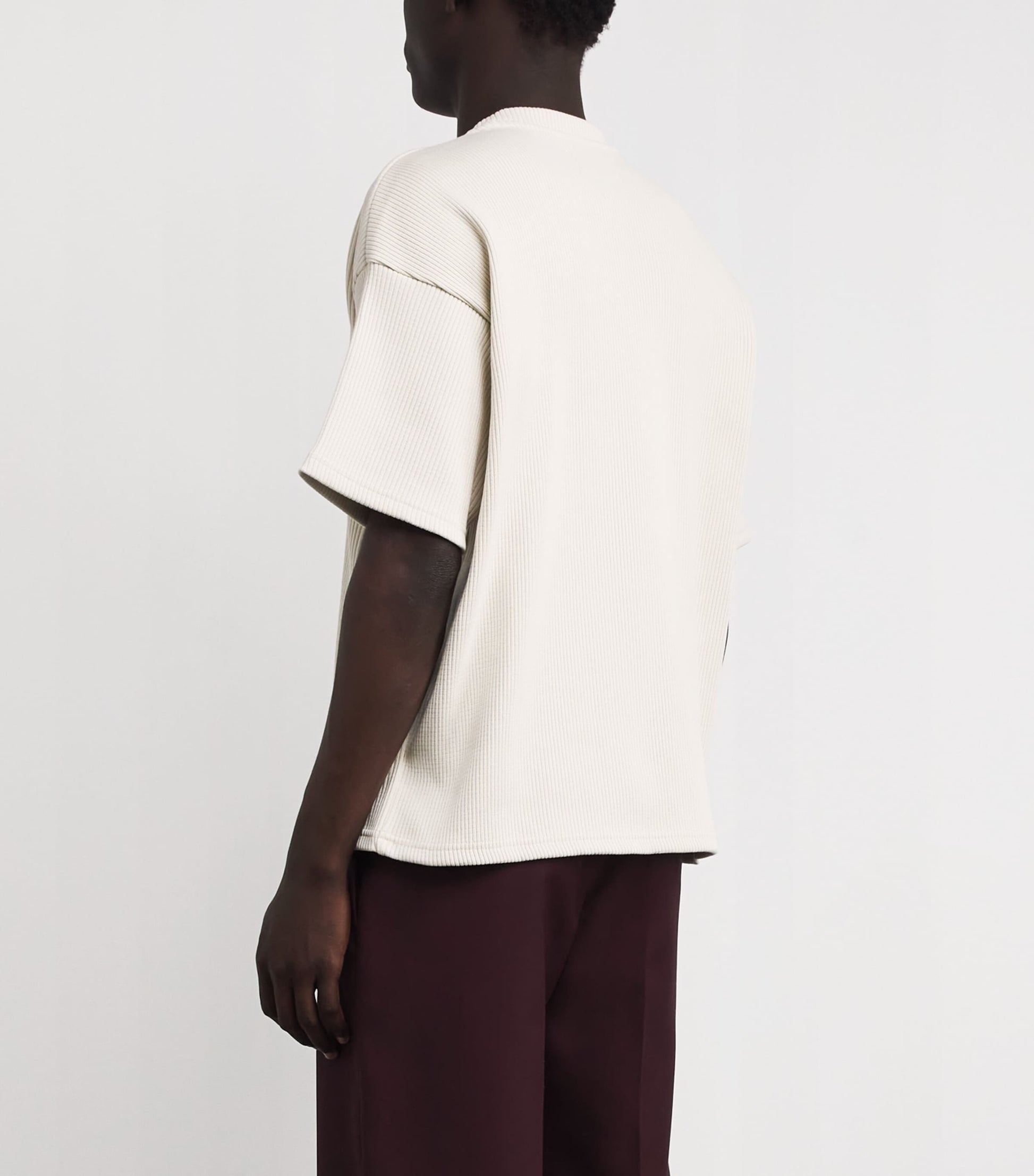 White Stretch-Cotton Ribbed Logo Oversized T-Shirt