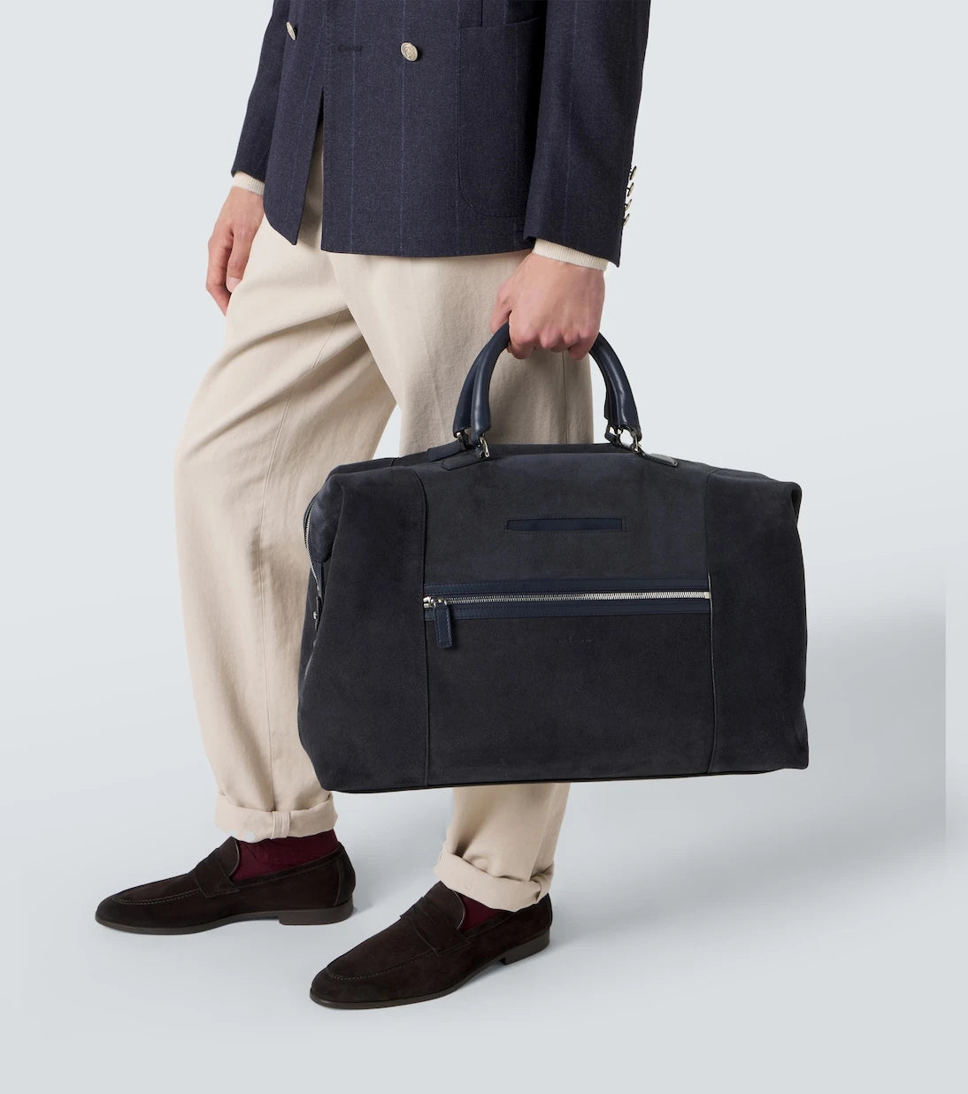 Kiton - Leather-trimmed suede duffel bag