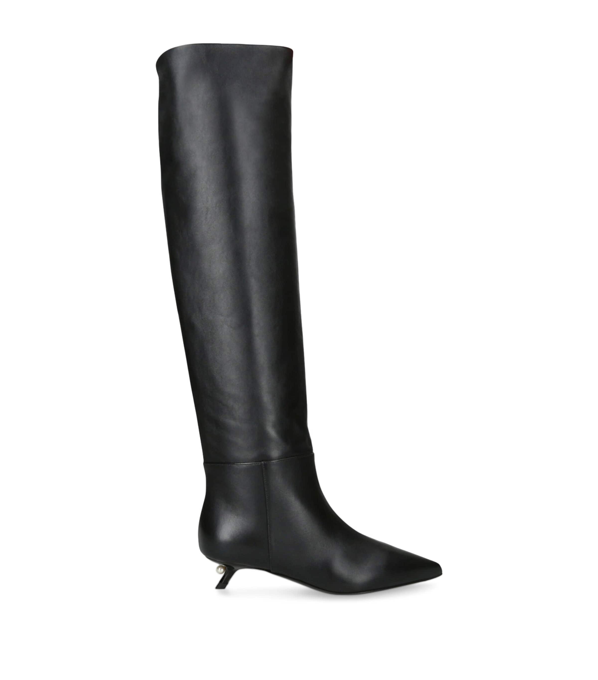 Alevi Black Leather Derby Knee-High Boots 35