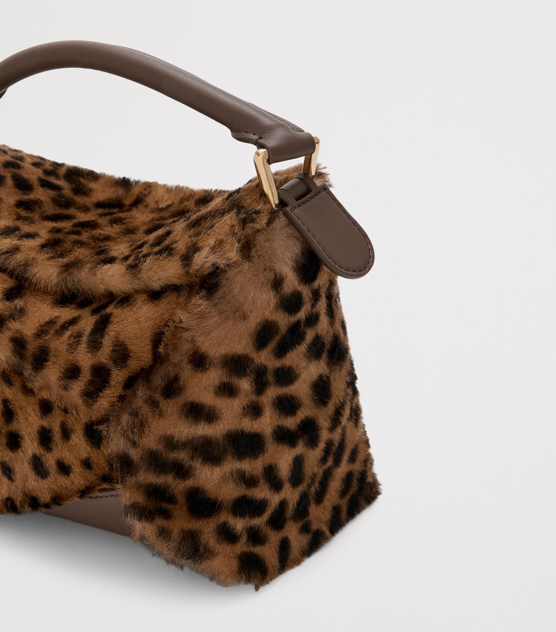 Small Shearling Puzzle Edge Top-Handle Bag