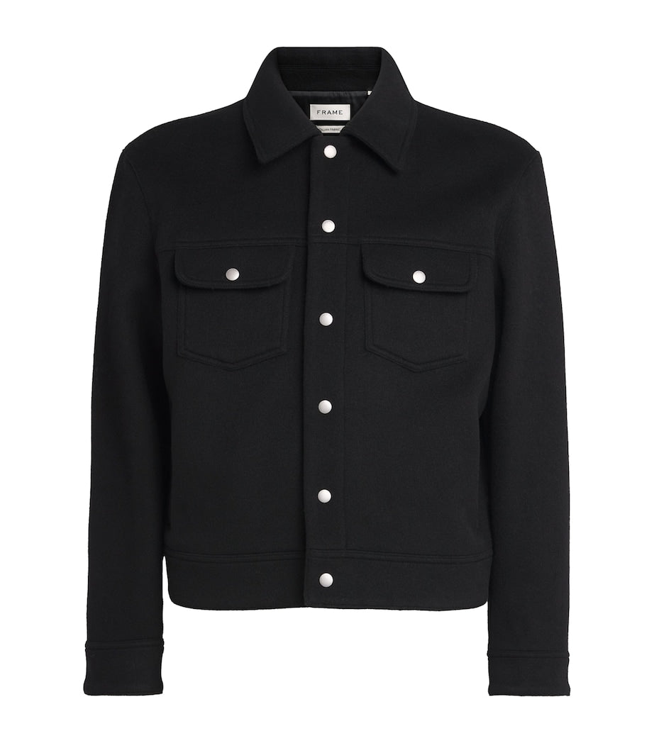 FRAME Black Wool-Blend Trucker Jacket
