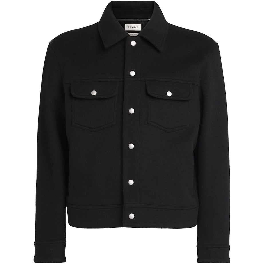 FRAME Black Wool-Blend Trucker Jacket