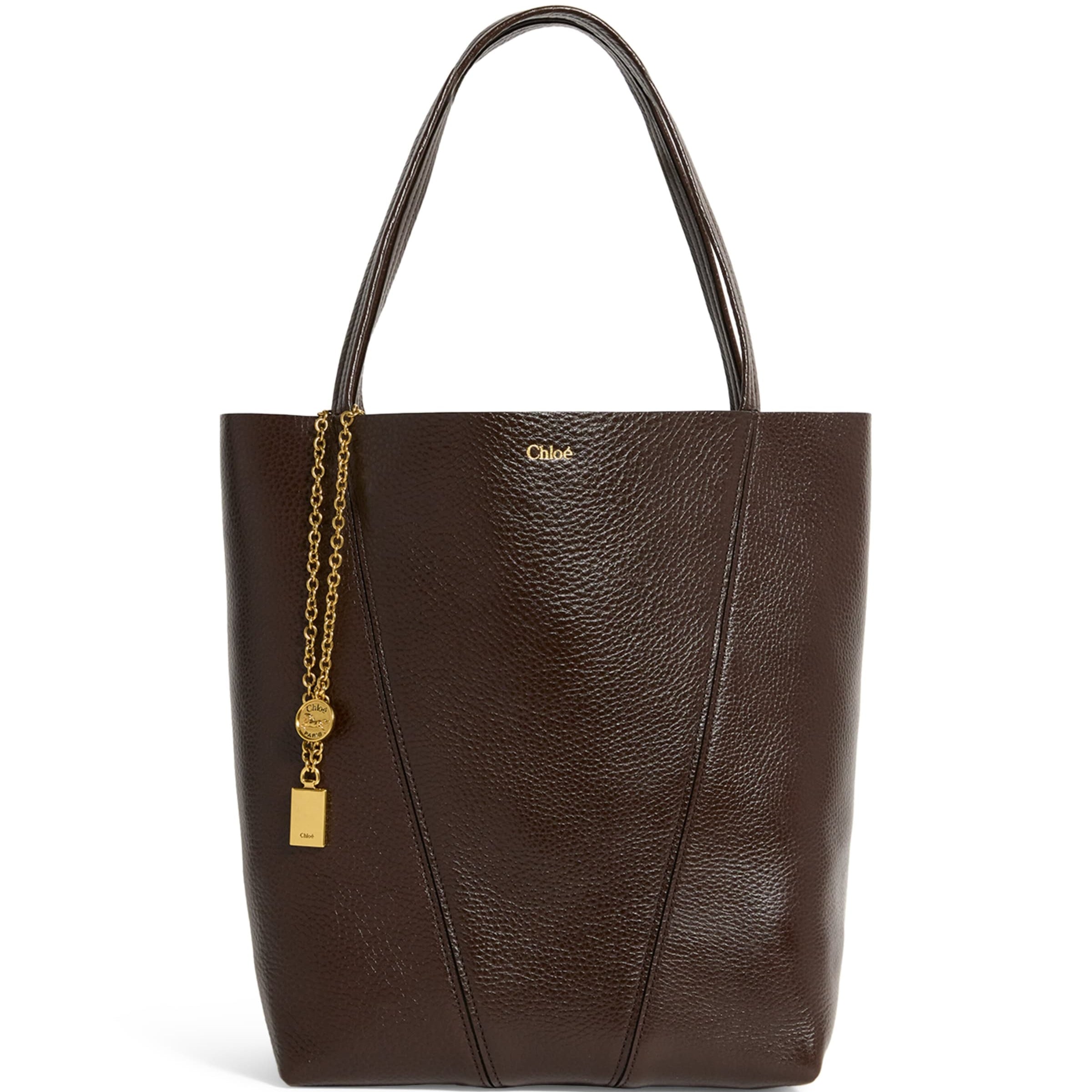 Brown Medium Calfskin Spin Tote Bag