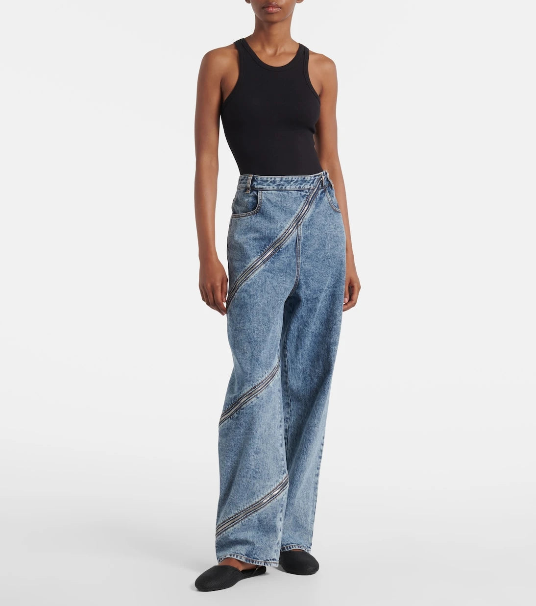 Alaïa - Leather-trimmed slingback flats