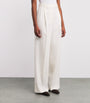 Ivory Wool-Blend Wide-Leg Trousers