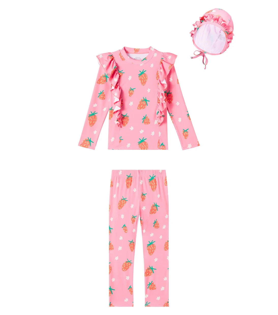 Jellymallow - Strawberry ruffled swimsuit and cap set
