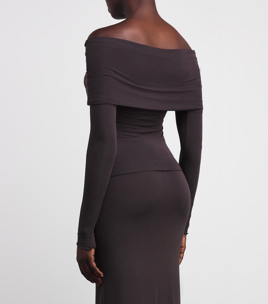 Skims Burgundy Sheer Modal Off-The-Shoulder Top