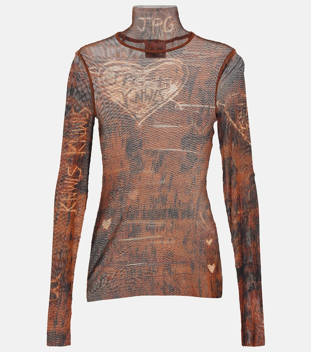 Jean Paul Gaultier - x KNWLS printed mesh high-neck top