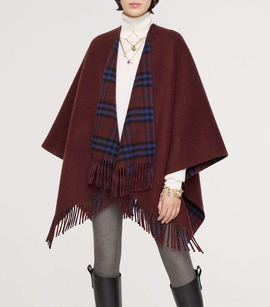 Burberry Red Wool Reversible Check Cape