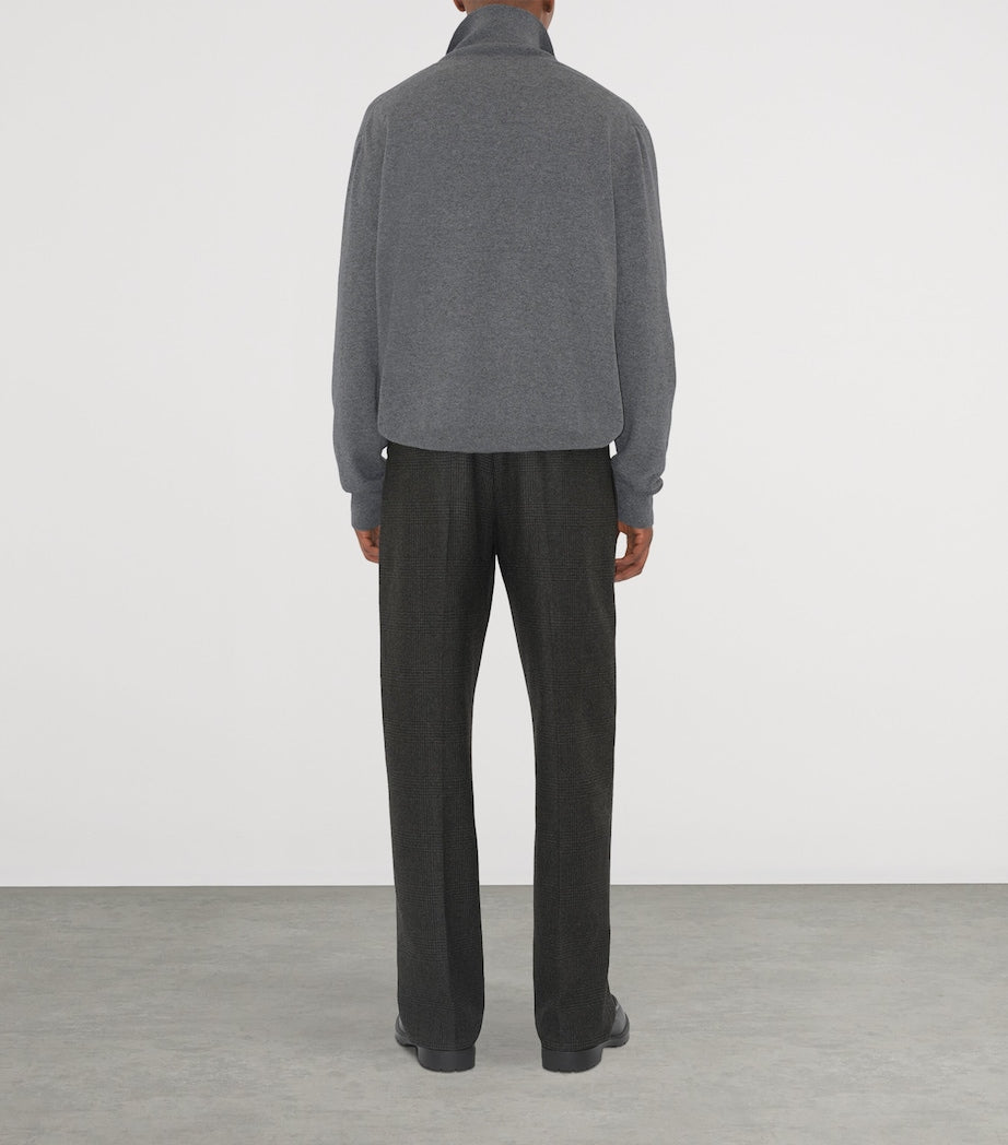 Grey Cashmere-Blend Quarter-Zip Slim Sweater