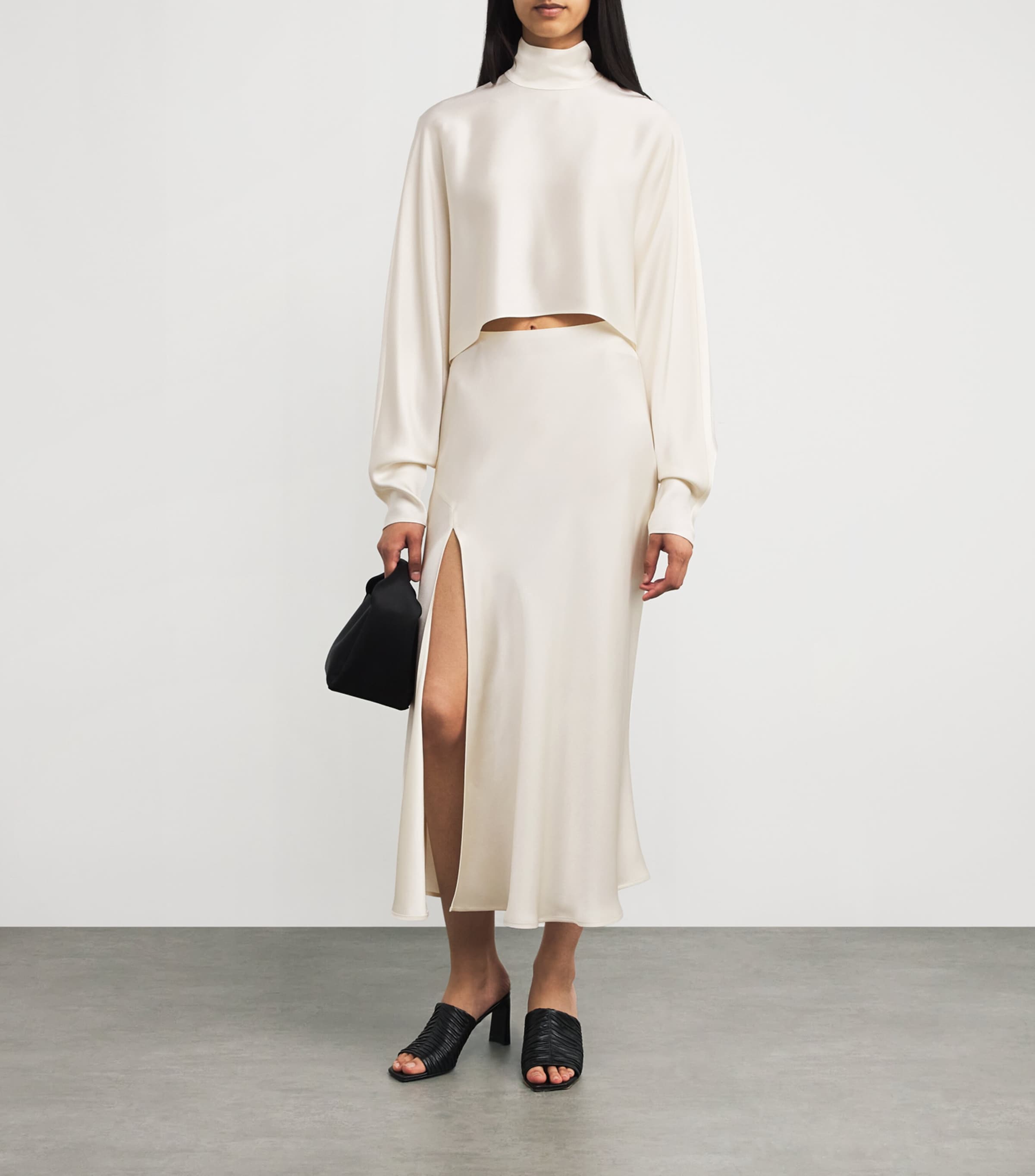 LAPOINTE Ivory Satin Midi Skirt